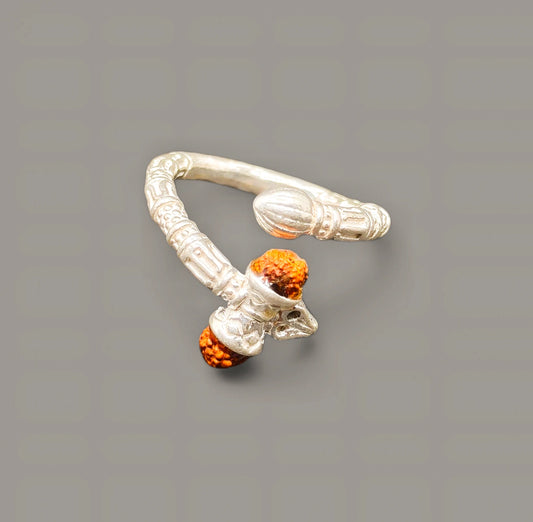 Pure Silver Trishul Damru Rudraksha Ring