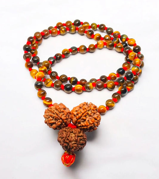 Nepali 4 6 7 Mukhi string With Natural Tiger Eye Mala