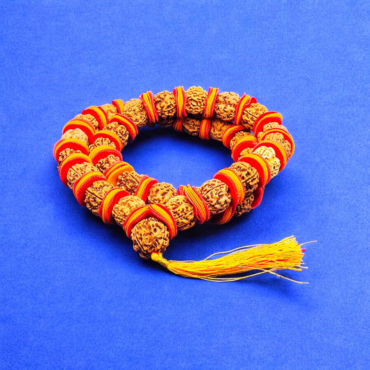 Premium Quality Nepali 4 Mukhi Rudraksha Kantha with Red yellow Velvet