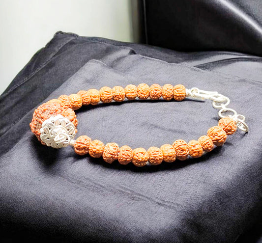 Nepali 8 Mukhi Rudraksha Bracelet With Pure Silver Capping