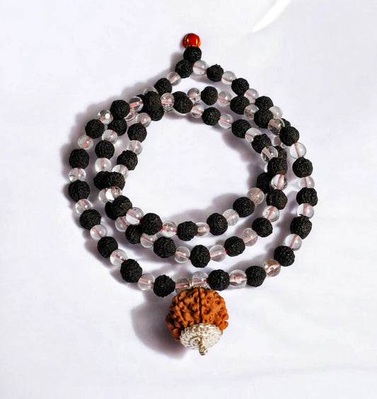Nepali 8 Mukhi Rudraksha String With Sphatik and Black punchmukhi Rudraksha Mala