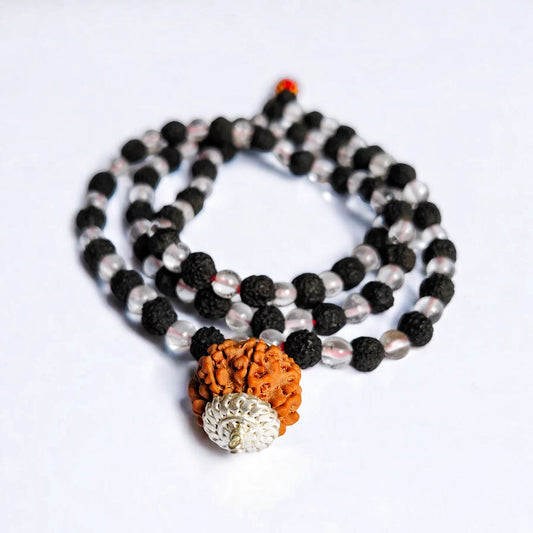 Nepali 8 Mukhi Rudraksha String With Sphatik and Black punchmukhi Rudraksha Mala