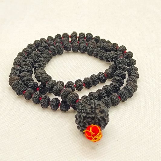 Nepali Black 5 Mukhi Rudraksha With Punchmukhi Rudraksha Mala
