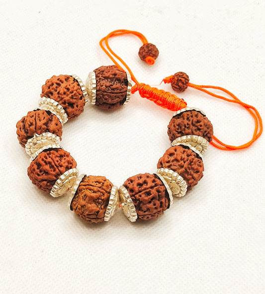 Nepali 4 Mukhi Rudraksha Bracelet With Pure Silver Capping