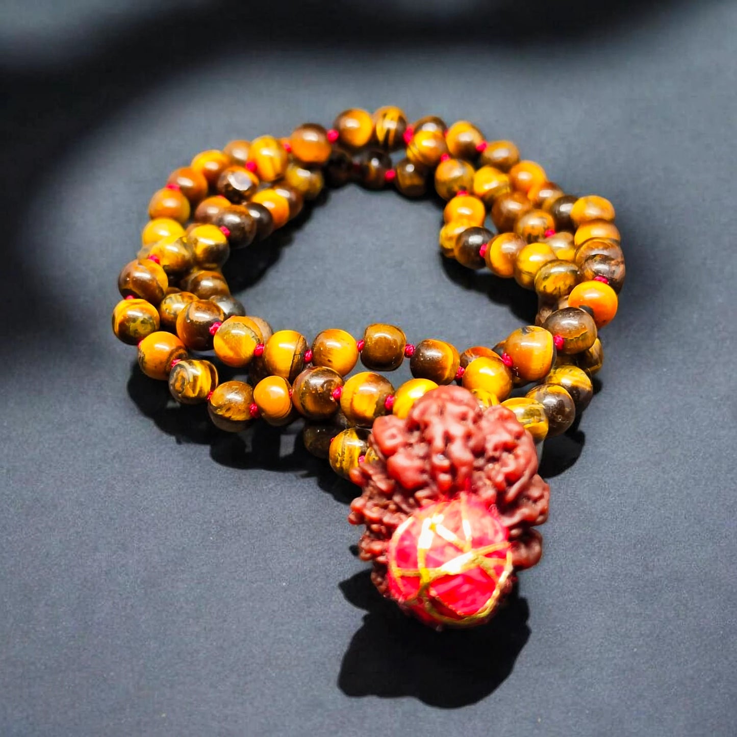 Nepali 12 Mukhi Rudraksha String With Natural Tiger Eye Mala
