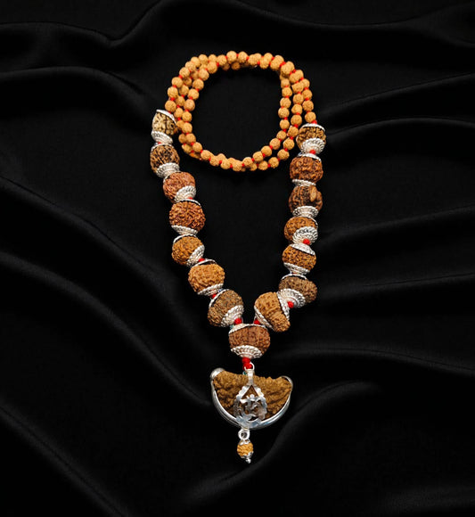 Premium Quality Nepali And Indonesian Mix Siddh Mala With Pure Silver Capped
