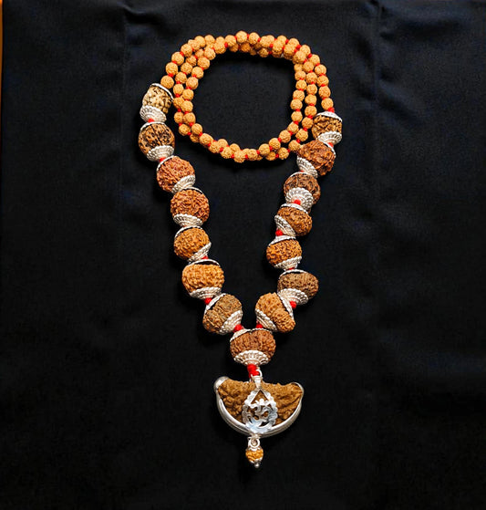 Premium Quality Nepali And Indonesian Mix Siddh Mala With Pure Silver Capped