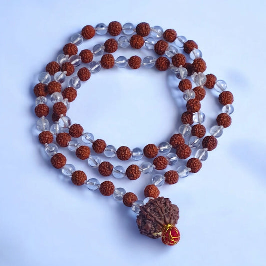Nepali 6 Mukhi Rudraksha String With Natural Sphatik and Rudraksha Mala
