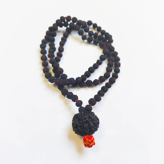 Nepali Black 7 Mukhi Rudraksha arranged in Black 5 Mukhi Rudraksha Mala