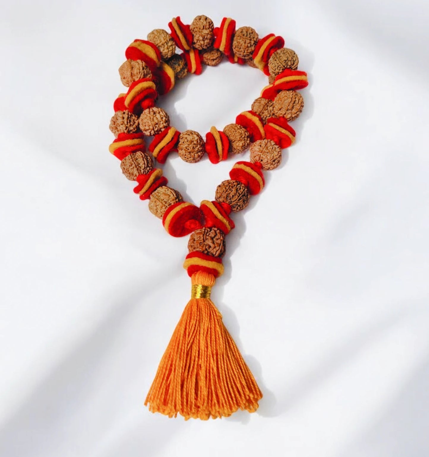 Premium Quality Nepali 7 Mukhi Rudraksha kantha made of 21 Beads with Red and Yellow Velvet