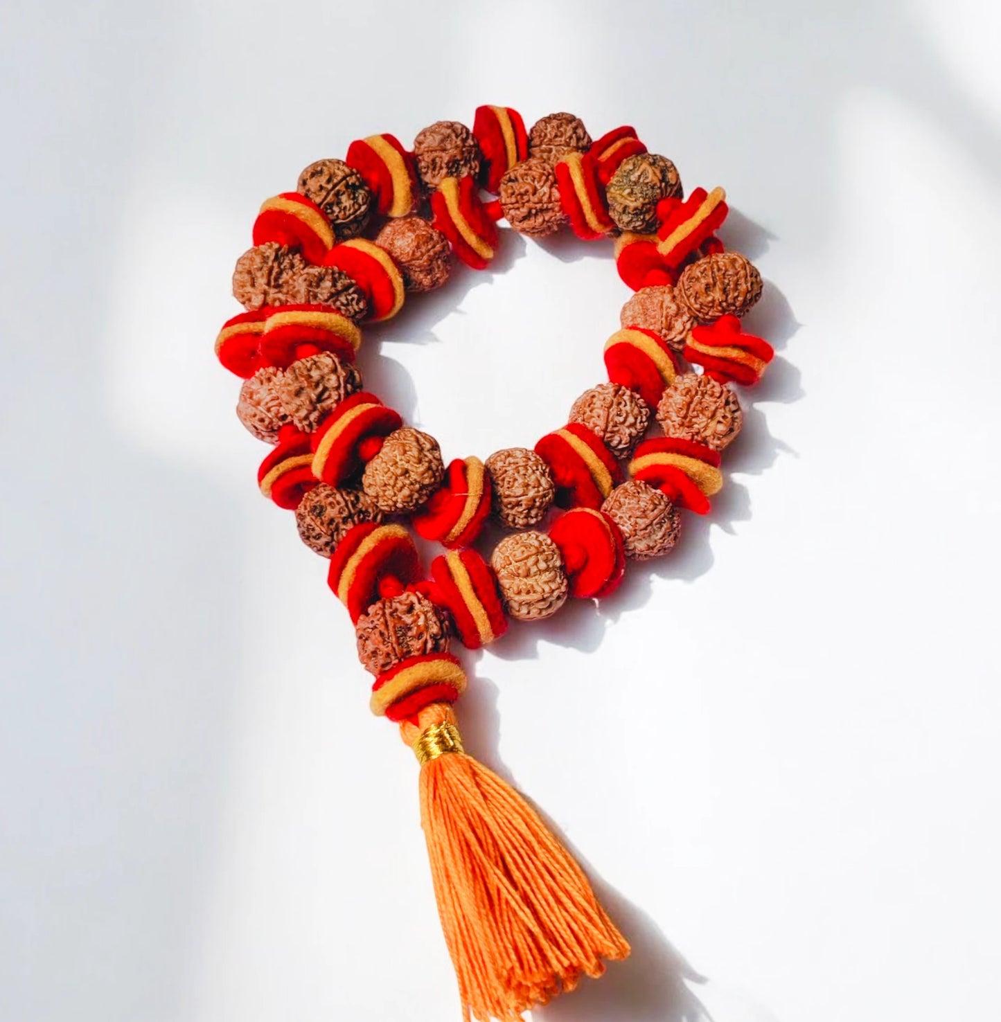 Premium Quality Nepali 7 Mukhi Rudraksha kantha made of 21 Beads with Red and Yellow Velvet