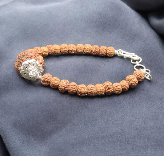 Nepali 7 Mukhi Rudraksha Silver Capped Bracelet