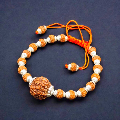 Nepali 5 Mukhi Rudraksha Bracelet With Pure Silver Capping