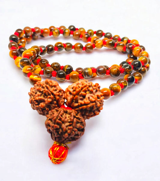 Nepali 4 6 7 Mukhi string With Natural Tiger Eye Mala