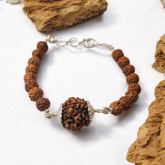 Nepali 3 Mukhi Rudraksha Bracelet With Pure Silver Capping