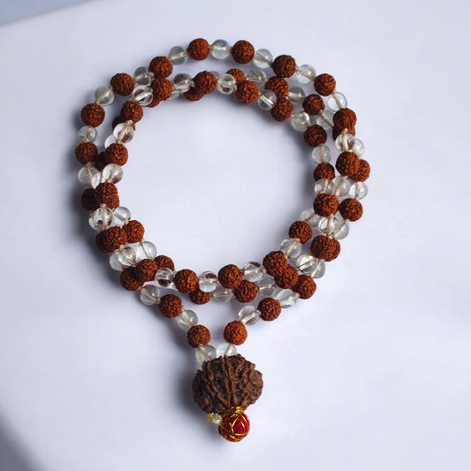 Nepali 6 Mukhi Rudraksha String With Natural Sphatik and Rudraksha Mala
