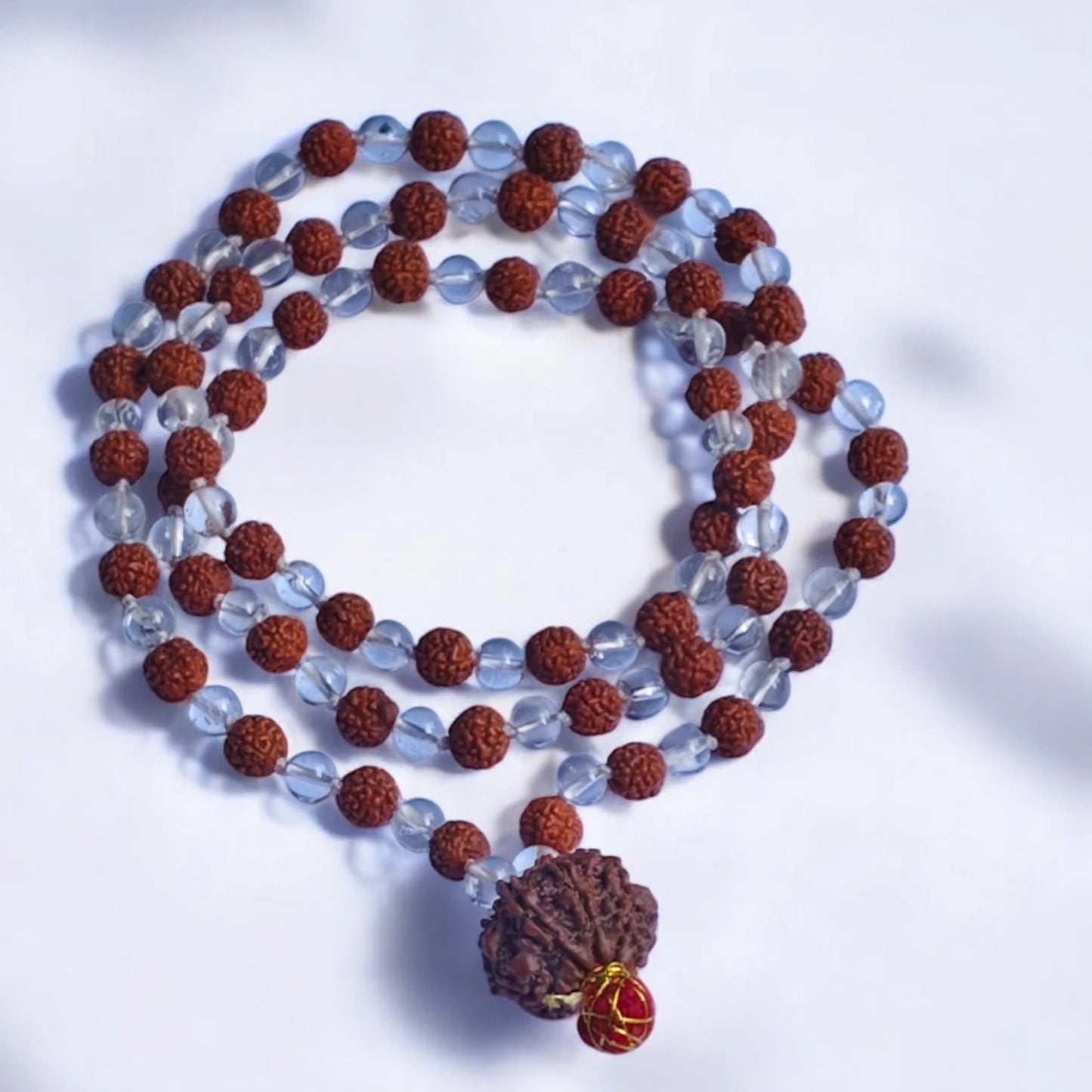 Nepali 7 Mukhi Rudraksha String With Natural 5 Mukhi Rudraksha And Sphatik Mala