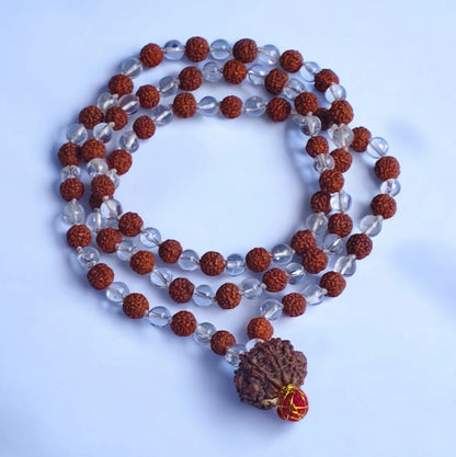 Nepali 7 Mukhi Rudraksha String With Natural 5 Mukhi Rudraksha And Sphatik Mala