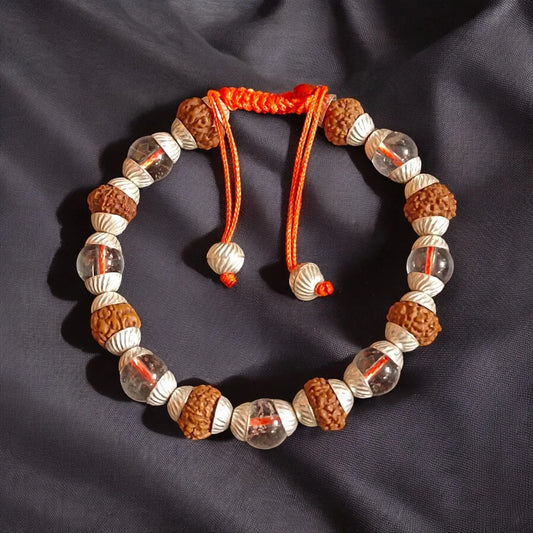 Sphatik Rudraksha Combination Bracelet With Pure Silver Capping