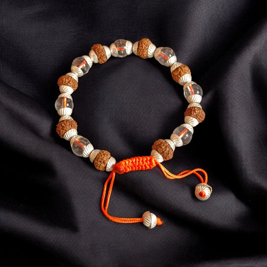 Sphatik Rudraksha Combination Bracelet With Pure Silver Capping